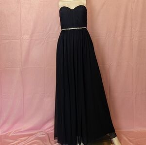 Jenny Packham Midnight Blue Organza Beaded Waistband Strapless Bridesmaid Dress